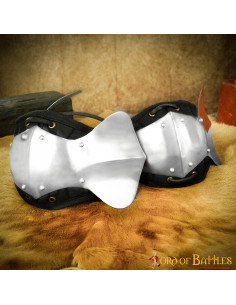 Padded steel elbow braces for medieval warrior