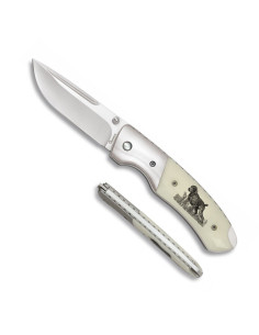 Deluxe knife with hunting dog, decorated ABS handle