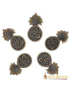 Set of 5 pineapple ornaments in aged brass for medieval...