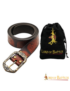 Viking brown leather belt with antique brass buckle
