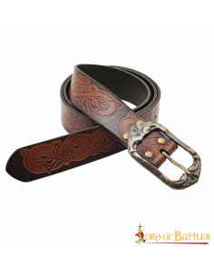 Viking brown leather belt with antique brass buckle 2