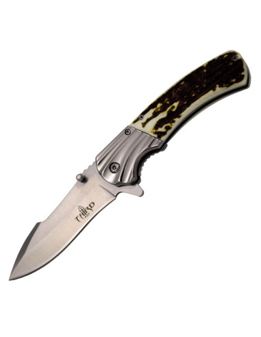 Imitation antler handle pocket knife, 420 steel blade (20.5 cm.)