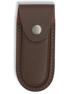 Rigid brown leather case for pocket knives (12x6 cm.)