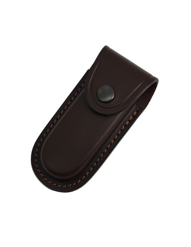 Rigid brown leather case for pocket knife (9 cm.)
