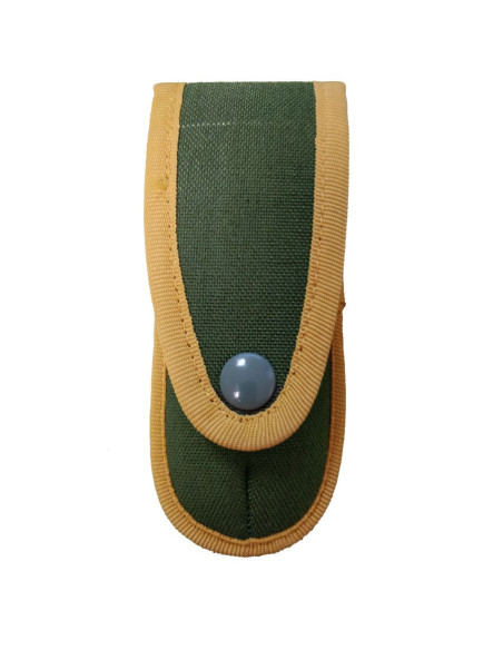 Green knife sheath with yellow edges