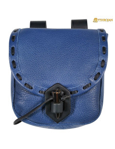 Medieval bag in blue leather with horn closure (20.3x17.7...