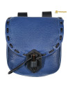 Medieval bag in blue leather with horn closure (20.3x17.7 cm.)