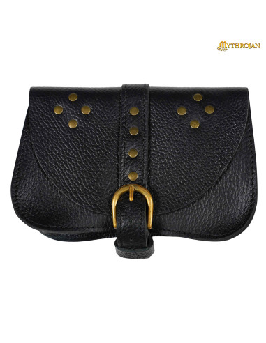 Black medieval bag, fanny pack type, for recreationists (18 x 14.5 cm.)