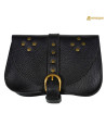 Black medieval bag, fanny pack type, for recreationists (18 x 14.5 cm.)
