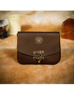 Brown medieval leather bag with brass closure
