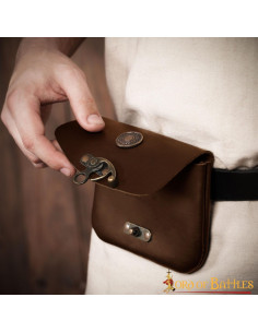 Brown medieval leather bag with brass closure 2