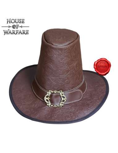 Dark Witchy Renaissance Hat in embossed brown leather