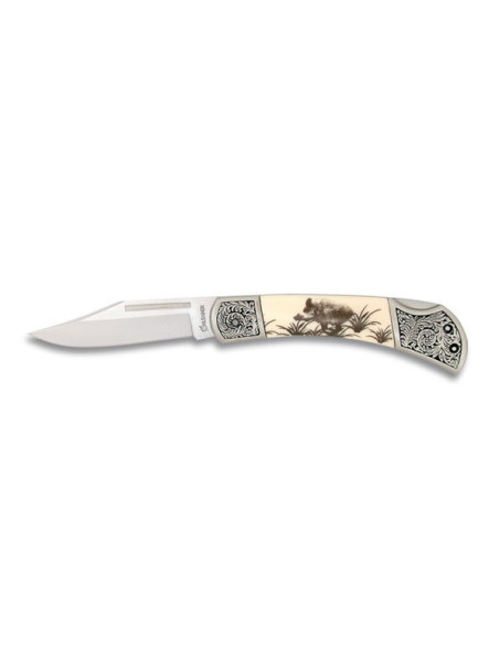 Boar pocket knife decorated handle...