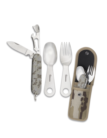 Multicam camping cutlery set, arid