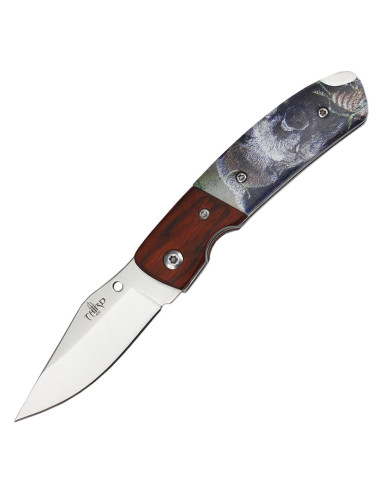 Third brand pocket knife decorated with 3D wild boar handle (15.9 cm.)