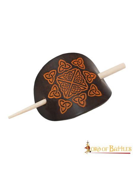 Leather Hair Brooch with Real Bone...