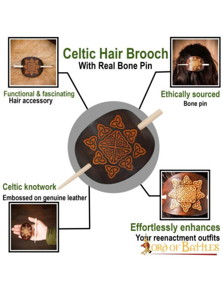 Leather Hair Brooch with Real Bone...