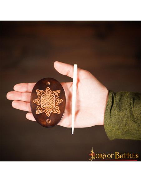 Brown Leather Hair Brooch with Real...