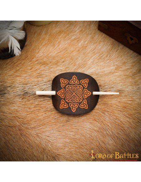 Brown Leather Hair Brooch with Real...