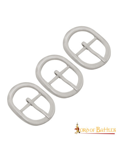 Set of 3 small oval steel buckles