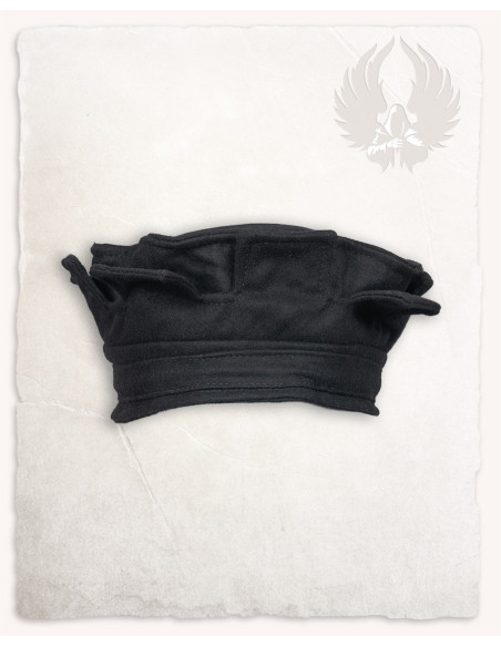 Black medieval crenellated hat,...