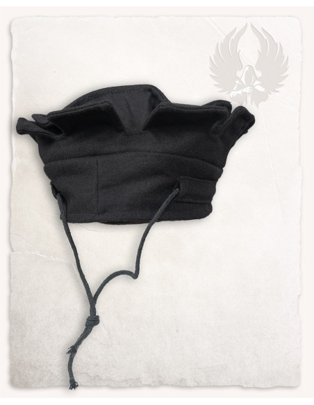 Black medieval crenellated hat,...