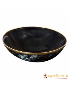 Medieval horn bowl authentic brass rim