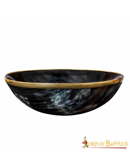 Medieval horn bowl authentic brass rim