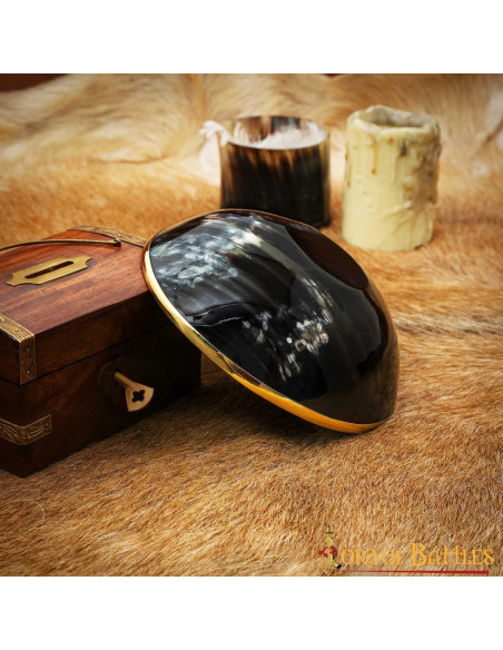 Medieval horn bowl authentic brass rim