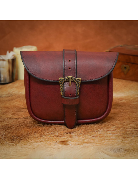 Leather bag with brass Celtic buckle,...