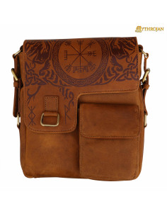 Celtic design traveler bag in brown leather
