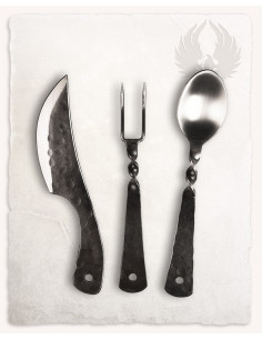 Medieval cutlery set. knife, fork and spoon