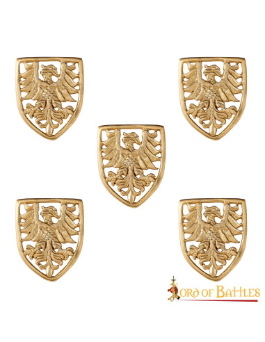 Set of 5 Brass Heraldic shield badges