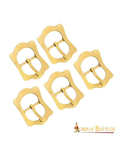 Set of 5 late middle age brass buckles