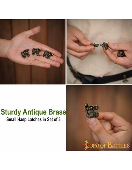 Set of 3 small brass hasps