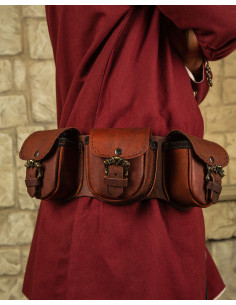 Set of 3 medieval Lion belt bags in brown 2