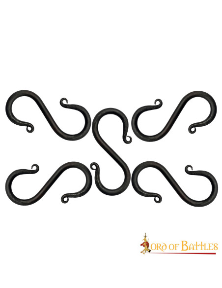 Set of 5 wrought iron S hooks