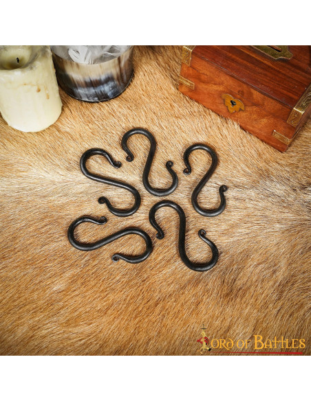 Set of 5 wrought iron S hooks