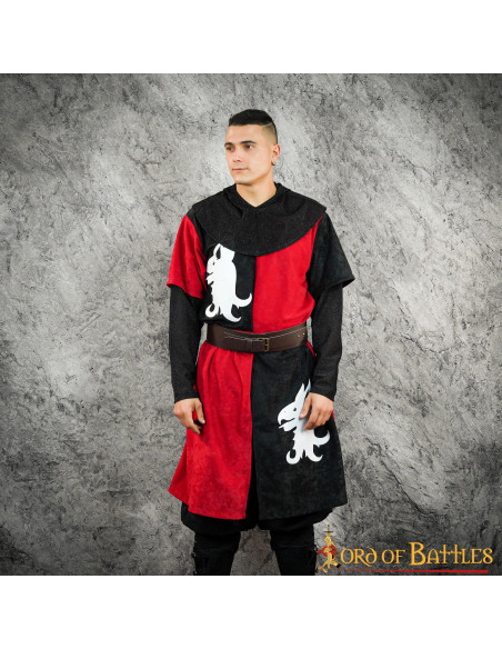 Medieval tabard quartered red-black...
