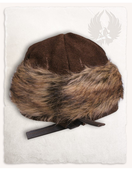 Brown suede leather hat Ragi model