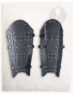 Black leather greaves Quintus models