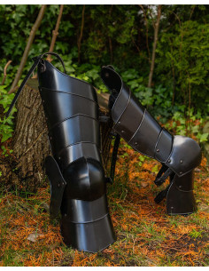 Medieval legguard and knee pad Markward model, dark steel