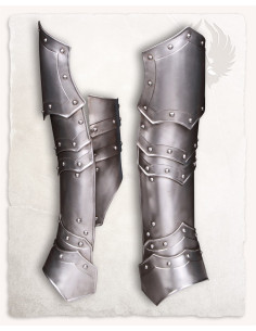 Medieval greaves in polished steel. Vladimir model
