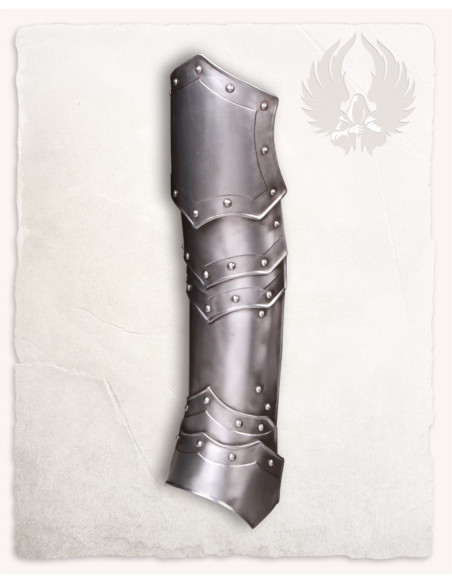 Medieval greaves in polished steel....