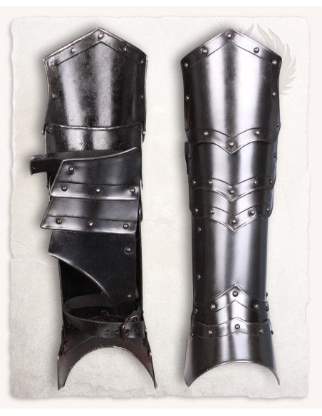 Medieval greaves in polished steel....