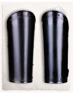 Medieval Balthasar greaves, blackened steel 2