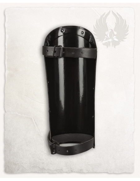 Medieval Balthasar greaves, blackened...