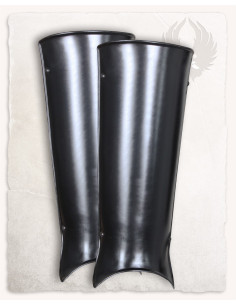 Medieval Gustav greaves in blackened steel 2