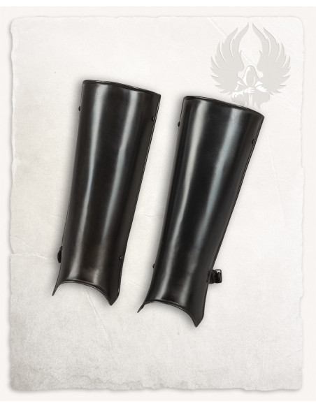 Medieval Gustav greaves in blackened...