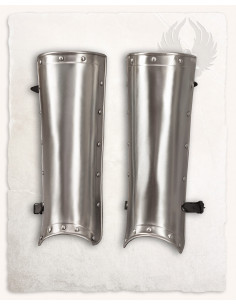 Medieval Jost greaves in polished steel 2